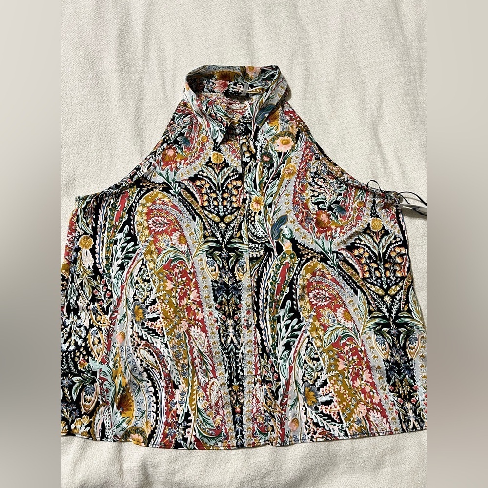 NEW 1 State printed rich black button down blouse - Size XL
